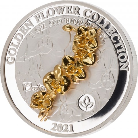 GOLDEN FLOWER COLLECTION - ORCHID 1 OZ SILVER COIN 2021 SAMOA