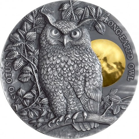 LONG-EARED OWL WILDLIFE IN THE MOONLIGHT 2 OZ 5 DOLLARS SILVER COIN NIUE 2019