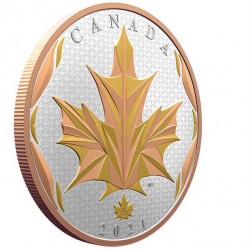 MAPLE LEAF IN MOTION 5 OZ 50 DOLLARS CANADA 2021 SILVER COIN YELLOW AND RED GOLD PLATED