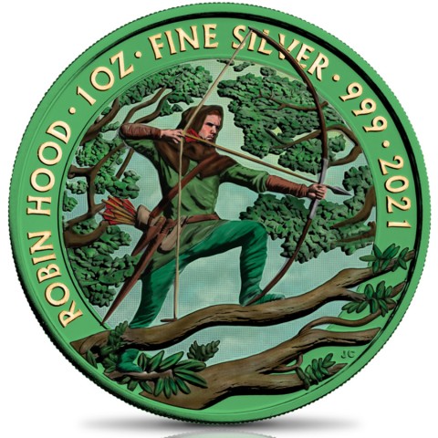 ROBIN HOOD SPACE GREEN 1 OZ 2 POUNDS SILVER COIN UNITED KINGDOM 2021
