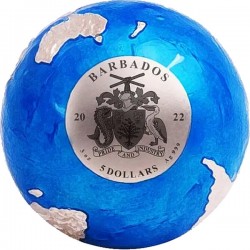 BLUE MARBLE 3 OZ ENDANGERED METEORITE FROM SPACE 5$ Barbados 2022 SILVER COIN