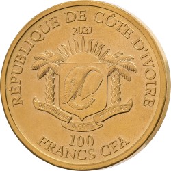 EAGLE DE GREEF 1OZ 24K GOLD AND RHODIUM APPLICATION 100 FRANCS CFA IVORY COAST 2021