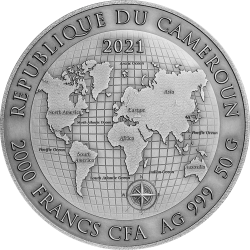 GOLD RUSH EARTH TREASURES SERIES 50 GRAMM 2000 FRANCS CAMEROON 2021