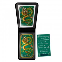 Australian Silver Dragon Colorized Gold Gilded Rectangle Coin-Bar 2019 1 Oz