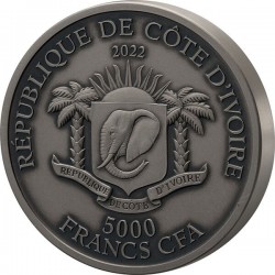 KING COBRA BIG FIVE OF ASIA DE GREEF 5 OZ 5000 FRANCS IVORY COAST REPUBLIQUE DE COTE D'IVOIRE 2022