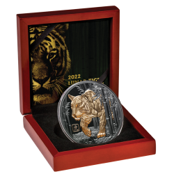 LUNAR YEAR OF THE TIGER 5 OZ 10 DOLLARS SILVER GOLD - GILDED BLACK PROOF COIN NIUE 2022