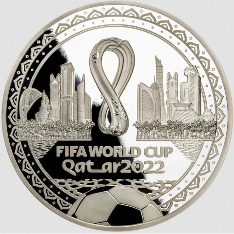 FIFA MASTERSIZE SILVER COIN WORLD CUP QATAR 1 KG 25 DOLLARS SOLOMON ISLANDS 2022