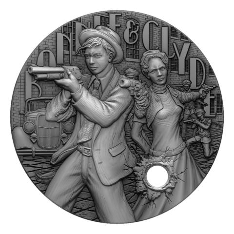 BONNIE AND CLYDE - GANGSTERS - 2 OZ 5 DOLLARS NIUE 2022