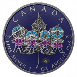 BIG FAMILY BLUE BEJEWELED MAPLE LEAF 1 OZ 5 DOLLARS CANADA 2021