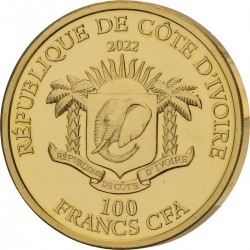 OWL DE GREEF 1OZ 24K GOLD AND RHODIUM APPLICATION 100 FRANCS CFA IVORY COAST 2022
