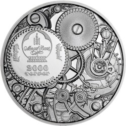MECHANICAL TURTLE CLOCKWORK EVOLUTION 3 OZ 2022 MONGOLIA 2000 TOGROG SILVER COIN