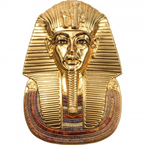 TUTANKHAMUN MASK 100 ANNIVERSARY EGYPTIAN ART SHAPED SILVER COIN GOLD PLATED 3D 3 OZ 20 DOLLARS PALAU 2022