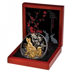 LUNAR YEAR OF THE RABBIT 5 OZ 10 DOLLARS SILVER GOLD - GILDED BLACK PROOF COIN NIUE 2023