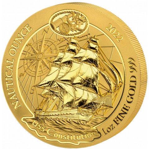 USS CONSTITUTION NAUTICAL OUNCE 1 OZ GOLD COIN 100 FRANCS RWANDA 2022