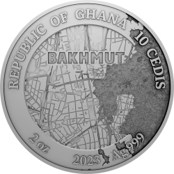 FORTRESS BAKHMUT 2 OZ 10 CEDIS SILVER COIN GHANA 2023