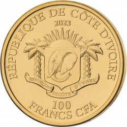KOOKABURRA DE GREEF 1OZ 24K GOLD AND RHODIUM APPLICATION 100 FRANCS CFA IVORY COAST 2023