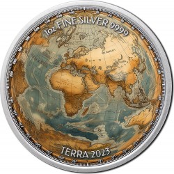 MAP EARTH 1 OZ 2 DOLLARS SILVER COIN NIUE 2023