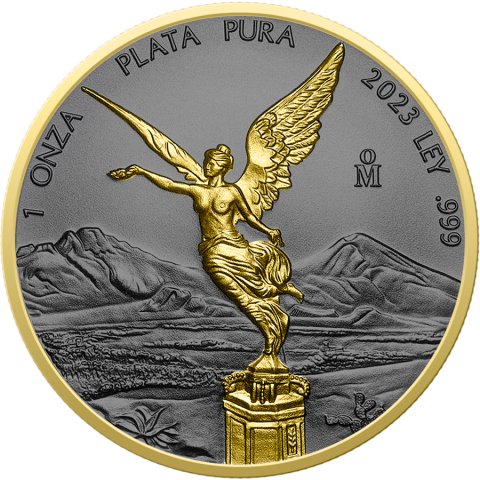 LIBERTAD GOLDEN RING 1 ONZA 1 OZ SILVER COIN GOLD & RUTHENIUM MEXICO 2023