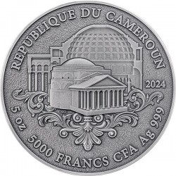 THE EYE OF PANTHEON 5 OZ 5000 FRANCS SILVER COIN MARBLE CAMEROON 2024
