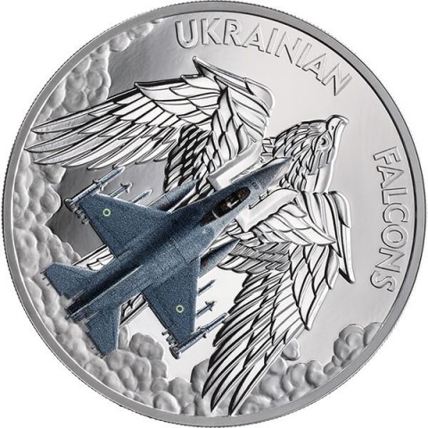 UKRAINIAN FALCONS 1 OZ 5 CEDIS SILVER COIN GHANA 2024