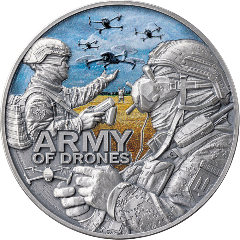 ARMY OF DRONES GUARDIANS OF FREEDOM 2 OZ 2000 FRANCS SILVER COIN CAMEROON 2024
