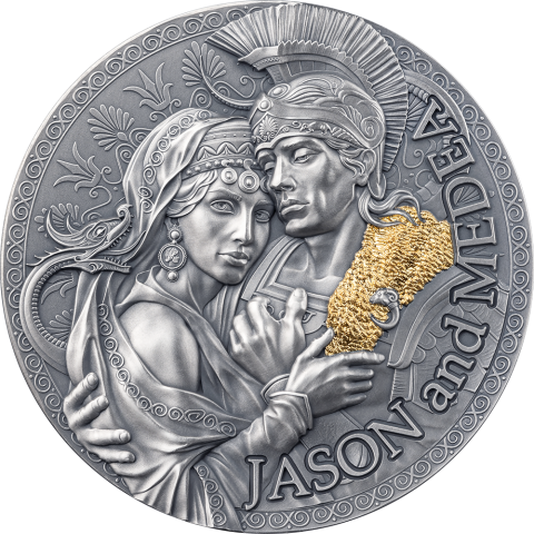 JASON & MEDEA THE GREEK MYTHOLOGY 2 OZ SILVER COIN 2000 FRANCS CAMEROON 2024