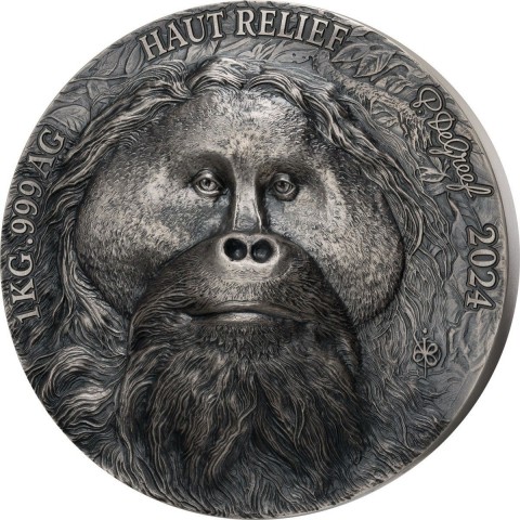 WIELKA PIĄTKA AFRYKI ORANGUTAN 1 KG 10000 FRANCS SREBRNA MONETA IVORY COAST 2024