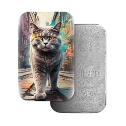 BRITISH SHORTHAIR CAT IN LONDON - CATS IN THE CITY - 100 GRAMM CAST SILVER 999 BAR 2024