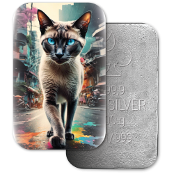 SIAMESE CAT IN BANGKOK - CATS IN THE CITY - 100 GRAMM CAST SILVER 999 BAR 2024