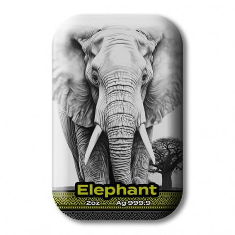 ELEPHANT BIG FIVE AFRICA 2 OZ SILVER CAST BAR 2024