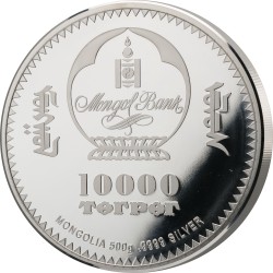 PĘKAJĄCY SMOK 500 GRAM 10000 TOGROG SREBRNA MONETA MONGOLIA 2024