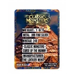 CLASSIC MONSTERS CURSE OF THE MUMMY 1 OZ SILVER COLORIZED BAR IN CARD 2024