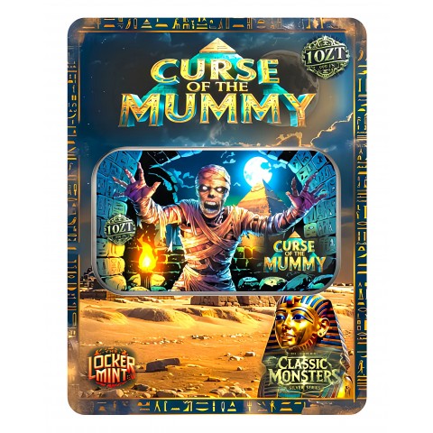 CLASSIC MONSTERS CURSE OF THE MUMMY 1 OZ SILVER COLORIZED BAR IN CARD 2024