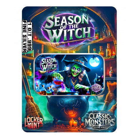 CLASSIC MONSTERS SEASON O THE WITCH 1 OZ SILVER COLORIZED BAR IN CARD 2024