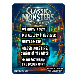 CLASSIC MONSTERS SEASON O THE WITCH 1 OZ SILVER COLORIZED BAR IN CARD 2024