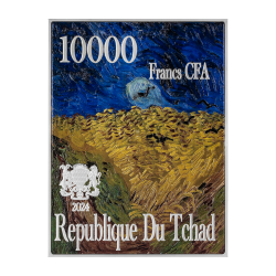 AUTOPORTRET 1887 VINCENT VAN GOGH 2,5 OZ SREBRO 750 GRAM ZN 120 GRAM CU 10000 FRANCS TCHAD 2024