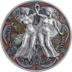 DZIEWIĘĆ MUZ - TERPSICHORE & EUTERPE 2 OZ 2000 FRANCS SREBRNA MONETA KAMERUN 2025