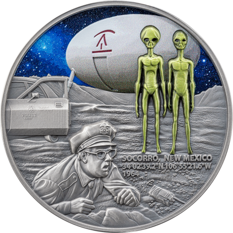 SOCORRO UFO INCIDENT INTERSTELLAR PHENOMENA 2 OZ 2000 FRANCS SILVER COIN CAMEROON 2025