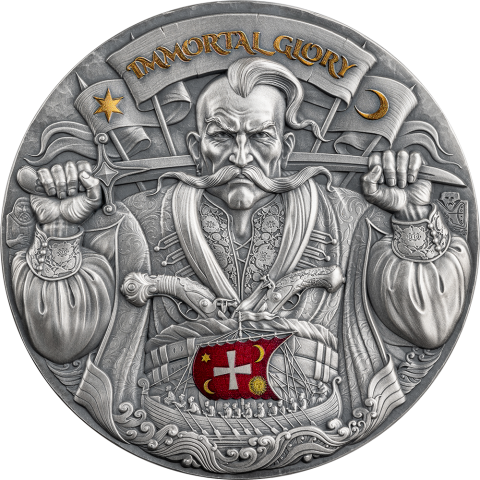 IMMORTAL GLORY 300 YEARS OF UKRAINIAN COSSACK 10 CEDIS SILVER COIN GHANA 2025