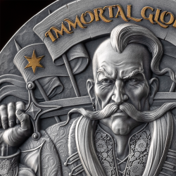 IMMORTAL GLORY 300 YEARS OF UKRAINIAN COSSACK 10 CEDIS SILVER COIN GHANA 2025