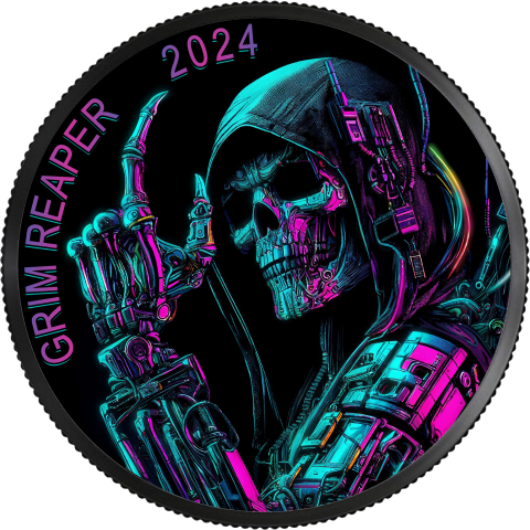 PONURY ŻNIWIARZ CYBERPUNK 1 OZ 5 DOLARÓW SREBRNA MONETA KANADA 2024