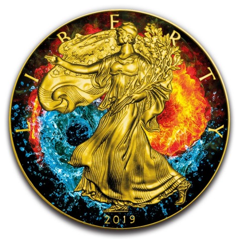 2019 1oz American Silver Eagle Yin Yang Gilded Colorized Coin