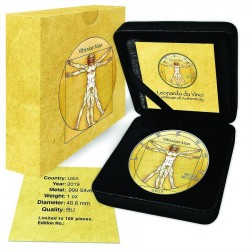 2019 1oz American Silver Eagle Da Vinci Vitruvian Man Colorized Coin