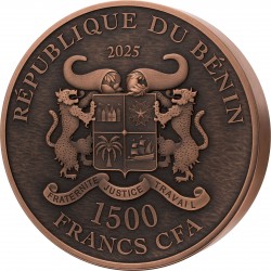 WĄŻ GRZECHOTNIK MIEDŹ 1 KG COPPER COIN 1500 FRANCS BENIN 2025