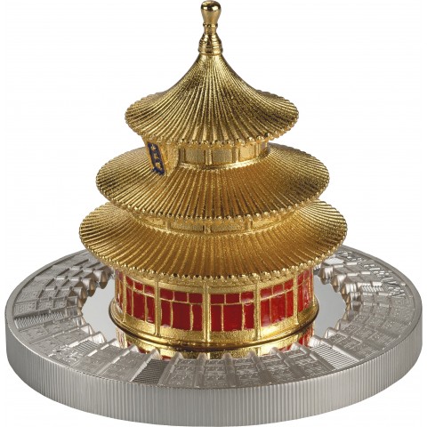 TEMPLE OF HEAVEN 3D SCULPTURE 3 OZ 5 DOLLARS SILVER COIN SAMOA 2025