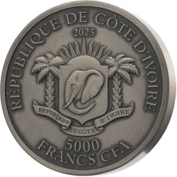 PANDA BIG FIVE OF ASIA DE GREEF 5 OZ 5000 FRANCS IVORY COAST REPUBLIQUE DE COTE D'IVOIRE 2025