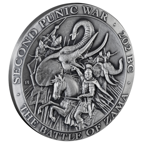 BITWA POD ZAMĄ BATTLE OF ZAMA - ROMAN EMPIRE P.DE GREEF 5 OZ 50 DOLLARS SILVER COIN LIBERIA 2025