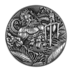 POSEIDON ANCIENT GREEK GOD OF THE SEA 2 OZ SILVER 11,5 OZ COPPER 10000 FRANCS SILVER COIN TCHAD 2025