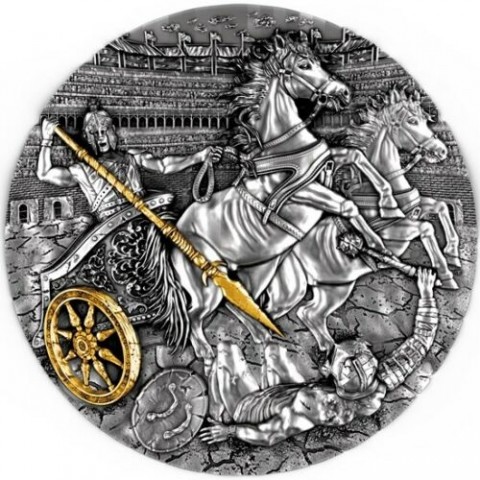 The Chariot Rydwan Niue 2019 2 Oz silver coin 24 karat gold plated