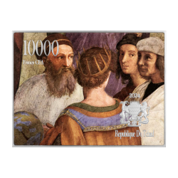 THE SCHOOL OF ATHENS RAFFAELLO SANZIO 2.5 OZ 999 Ag, 750 g 999 Zn, 120 g 999 Cu 10000 CFA FRANCS REPUBLIC OF CHAD 2024